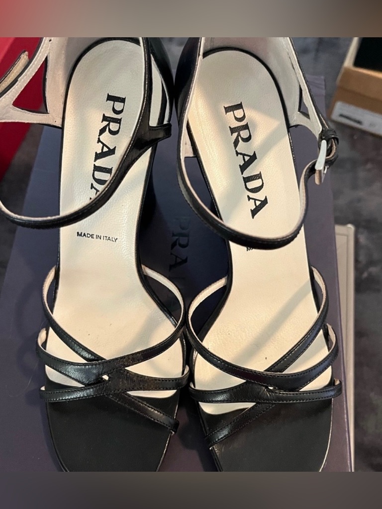 Prada Black Leather Strappy Heels